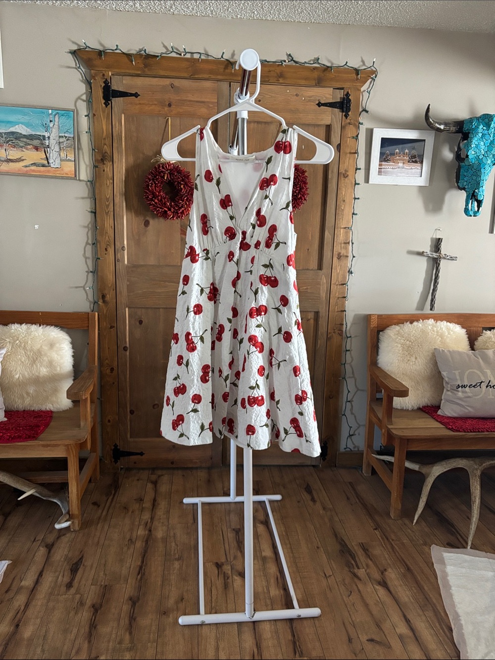 Girls White Cherry Print Sundress